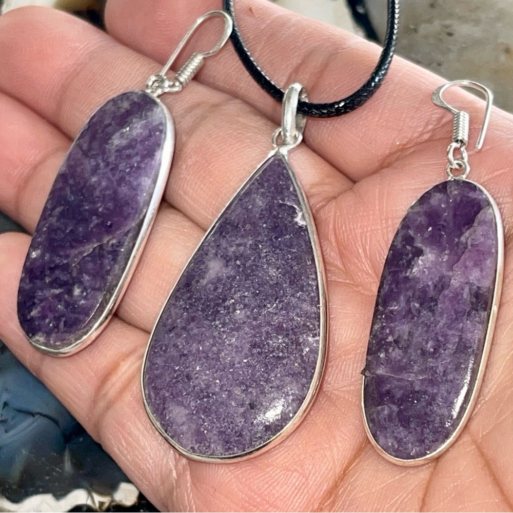 “The Peace Stone” Lepidolite Pendant & Earrings Set